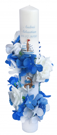 Lumanare nunta/botez, 40 cm, Eventissimi, tema marina, alb/albastru [0]