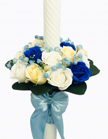 Lumanare nunta sau botez, 60 cm, Eventissimi, trandafiri sapun, alb/albastru [2]