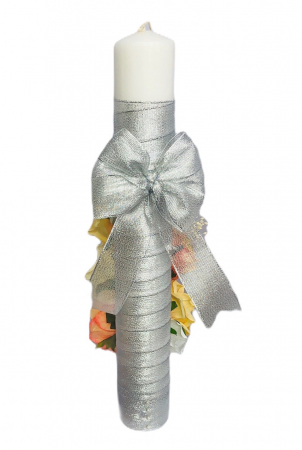 Lumanare nunta sau botez, Eventissimi, 40 cm, trandafiri matase, crem/somon [1]