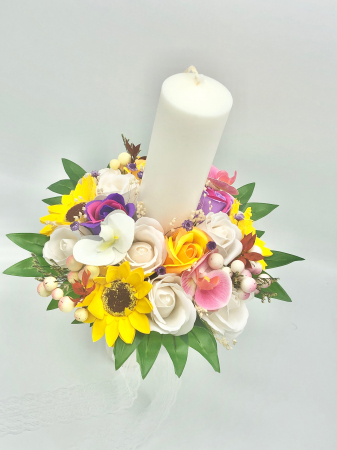 Lumanare Nunta sau Botez Eventissimi cu Trandafiri, Orhidee si Floarea Soarelui, Multicolor [1]