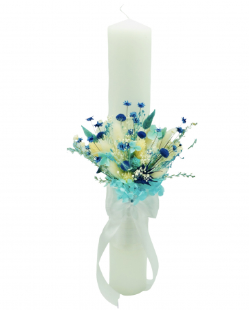 Lumanari cununie - Lumanare pentru cununie / botez, 30 cm, cu flori criogenate si plante naturale uscate (personalizabila cromatic si cu text)