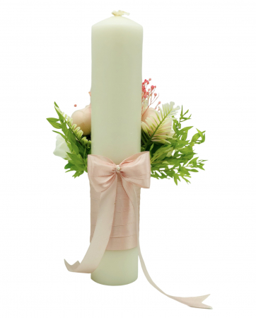 Lumanare pentru cununie / botez, 40 cm, cu flori din matase si plante naturale uscate (personalizabila cromatic si cu text) [1]