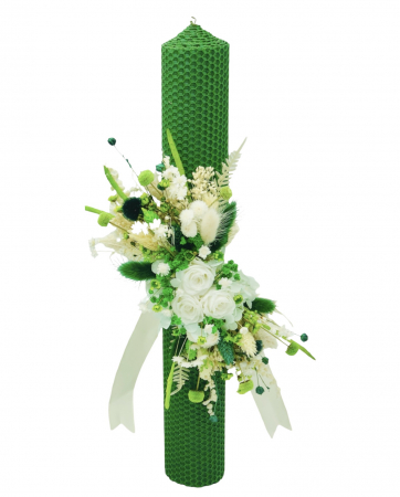 Lumanari cununie - Lumanare pentru cununie / botez, 42 cm, cu flori criogenate si plante naturale uscate (personalizabila cromatic si cu text)