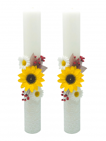 Lumanare pentru Nunta sau Botez, Personalizabila cu nume si data, cu dantela alba si flori, Eventissimi, 40 cm, Multicolor [1]