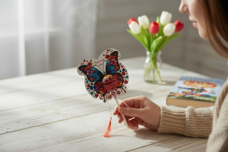 Martisor dulce pentru copii cu acadea si fluturas din MDF printat UV [1]