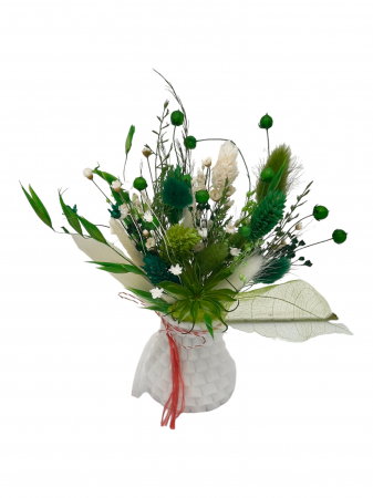 Marturii - Marturie / Martisor tip magnet de frigider cu plante naturale uscate - Verde / Alb