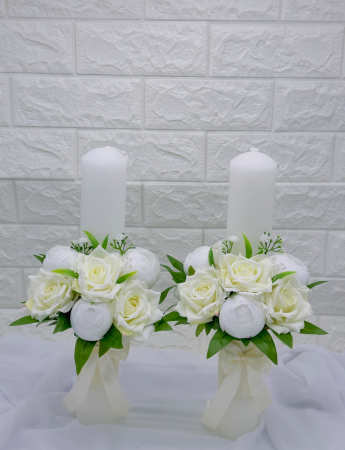 Set buchet, lumanari 40 cm cu trandafiri si bujori din matase [2]