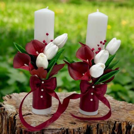 Set de lumanari din parafina  pentru nunta cu cale , lalele real touch si plante naturale uscate [1]