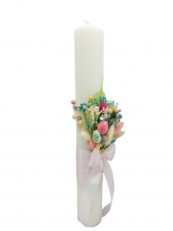 Set Lumanari pentru Nunta sau Botez, Personalizabile cu nume si data, Plante Uscate pe Frunza Fosilizata, Eventissimi, 40 cm, Multicolor, Aranjament Frontal [5]