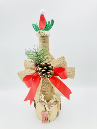 Sticla Vin Alb Demisec Cadou Decorata cu Caciulita de Craciun, Reni si Funda, Eventissimi [3]