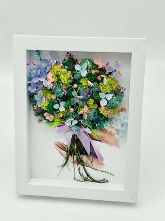 Tablou cu buchet flori in rama din licheni si plante naturale criogenate si uscate, Eventissimi, Personalizabil, Multicolor, 19 cm x 24 cm [4]