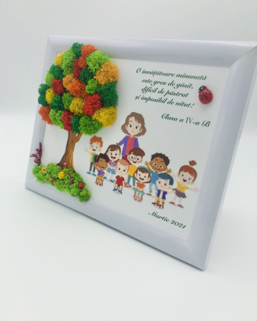 Tablou cu licheni in rama pentru Invatatoare / Educatoare, Eventissimi, Personalizabil, Multicolor, 19 x 24 cm [1]