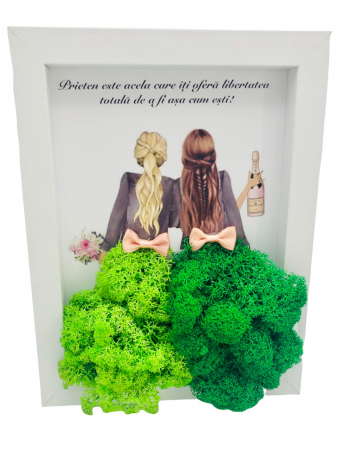 Tablou cu licheni in rama, Pentru Prietenie, Eventissimi, Personalizabil, Verde si Alb, 19 x 24 cm [1]