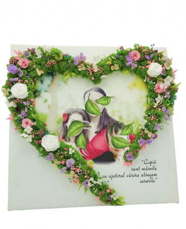 Tablouri cu licheni - Tablou pe canvas, personalizabil cu licheni 40 cm x 40 cm cu hortensii si trandafiri criogenati si plante naturale uscate (Multicolor)