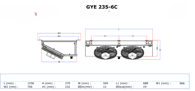 Vaporizator unghiular GYE 235-6C, 2 ventilatoare 350 mm incluse + 4 rezistente - 01779