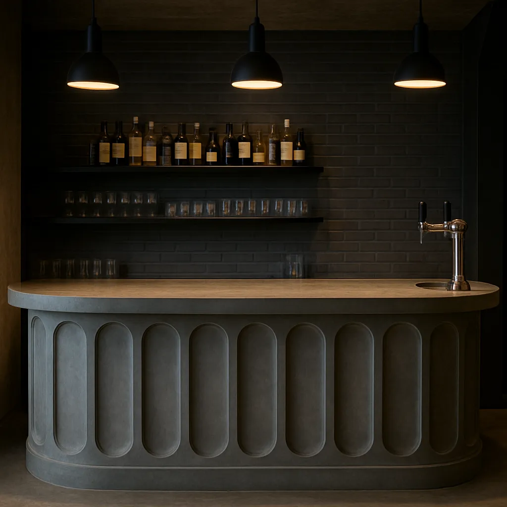 Bar scultural minimalist realizat din microciment