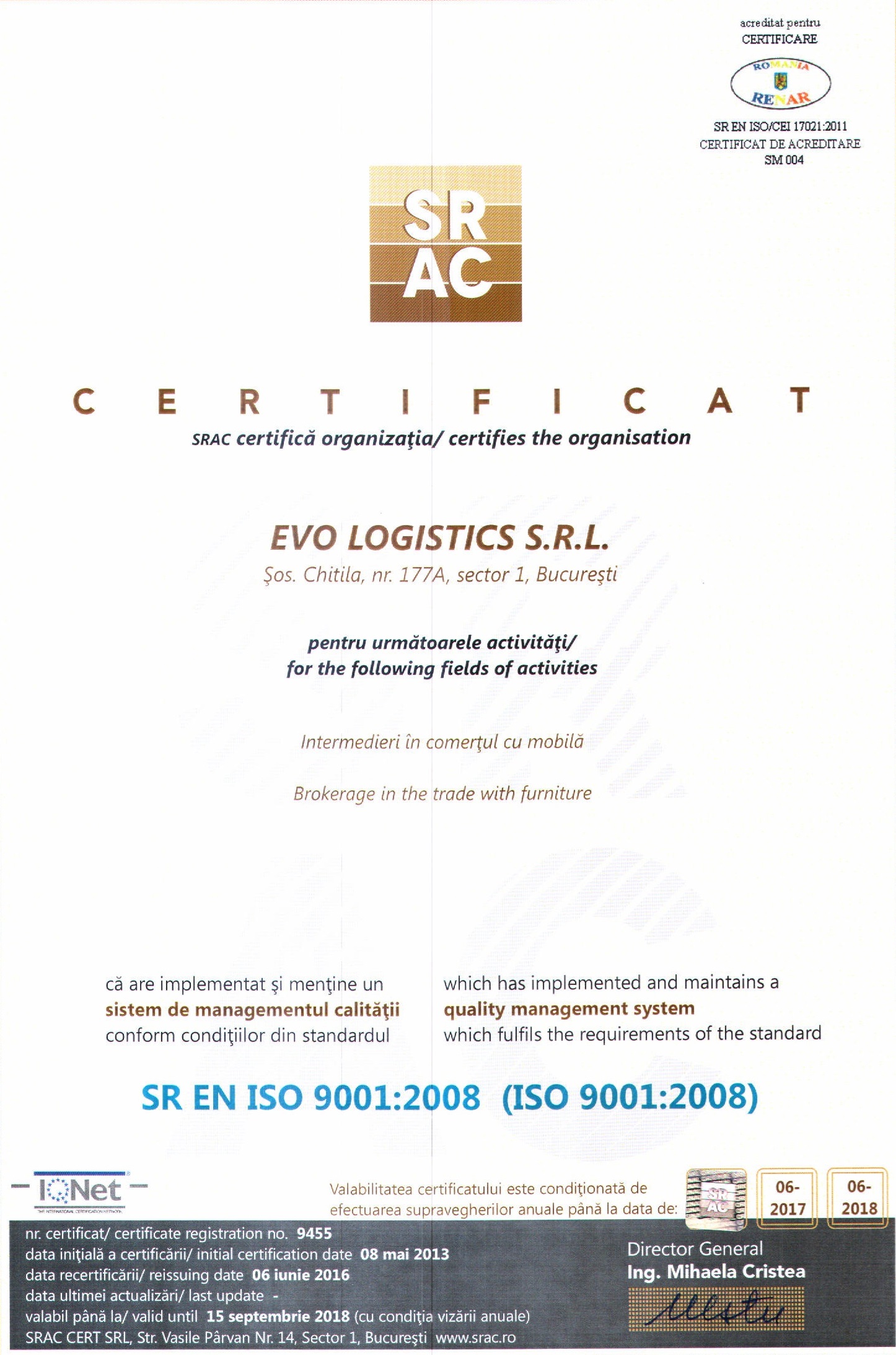 Certificat ISO 9001-2015 -SRAC 2019