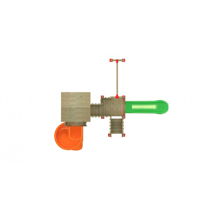01A Clasic Echipament loc de joaca exterior parc din lemn cu Scara 2 Tobogane si Cataratoare [3]