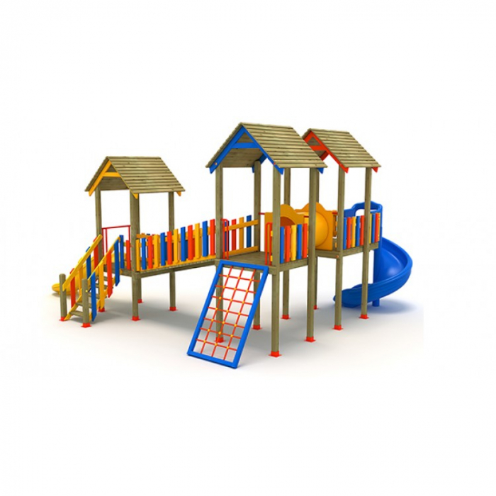 04A Clasic Echipament loc de joaca exterior parc din lemn cu Scara 2 Tobogane Tunel si Cataratoare [2]