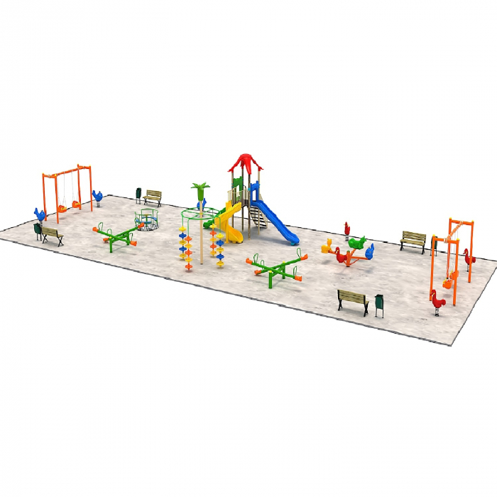 04OJ Oferta speciala 1 Echipament loc de joaca 1 Leagan 2 Carusele 2 Balansoare 1 Cataratoare 4 Figurine arc 4 Banci 4 Cosuri de gunoi [2]