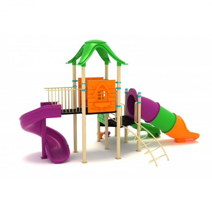 08M Clasic Echipament loc de joaca exterior parc din metal cu 3 Tobogane si Cataratoare [2]