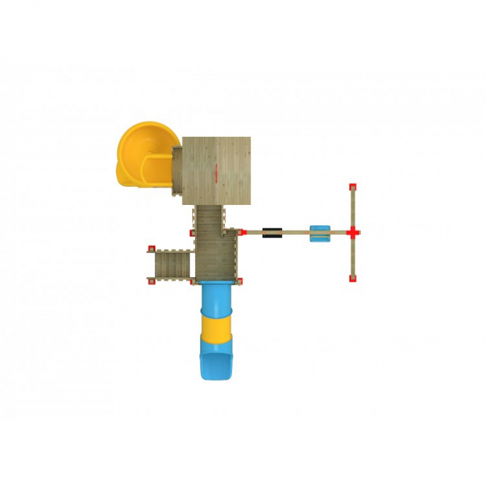 09A Clasic Echipament loc de joaca exterior parc din lemn cu Scara 2 Tobogan si 2 Leagane [3]