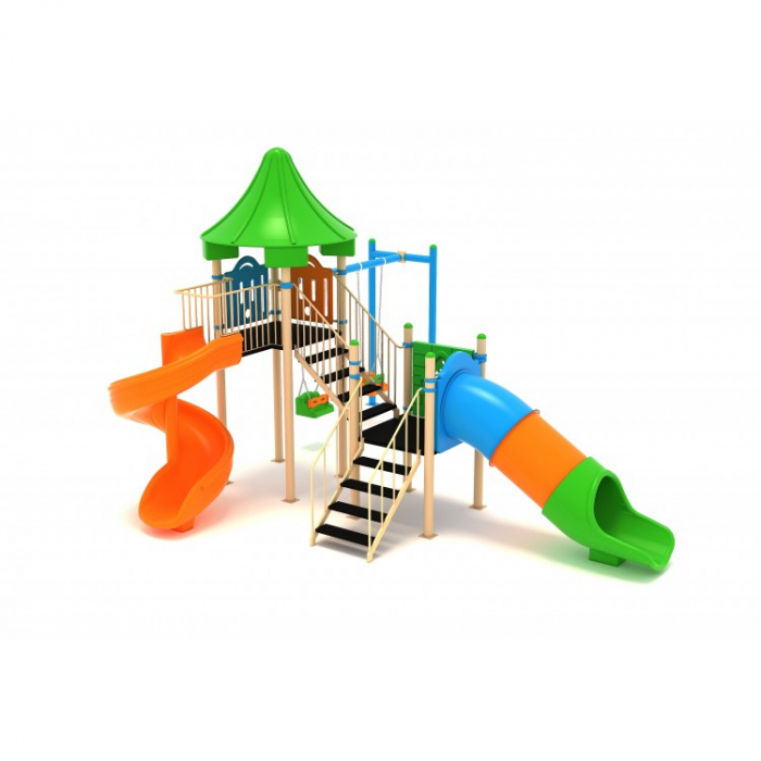 09M Clasic Echipament loc de joaca exterior parc din metal cu Scara 2 Tobogane 2 Leagane [2]