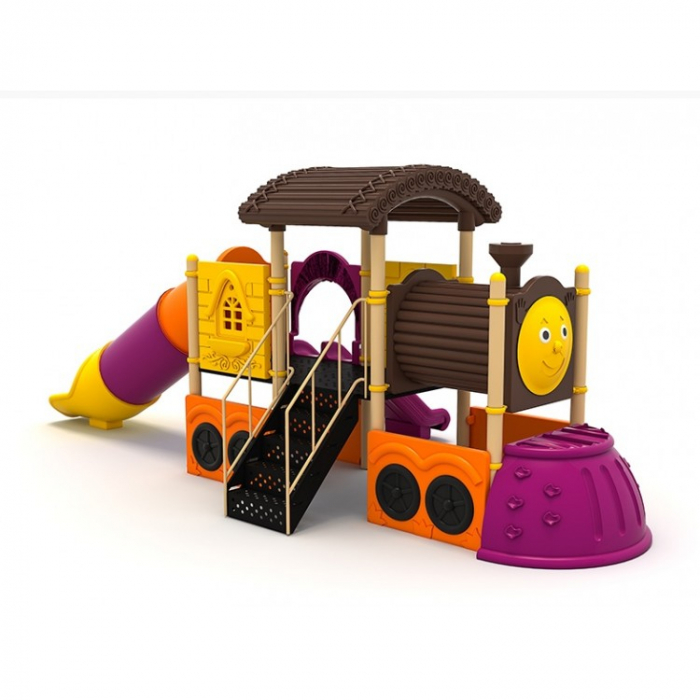 102M Tren Echipament loc de joaca exterior parc din metal cu Scară 2 Tobogane și Cățărătoare [2]