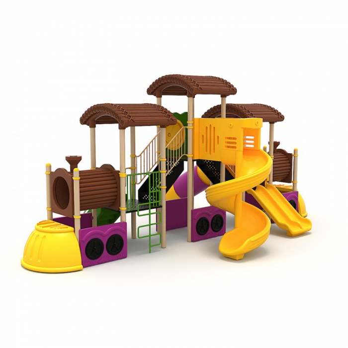 103M Tren Echipament loc de joaca exterior parc din metal cu Scară 3 Tobogane Tunel și Cățărătoare [1]