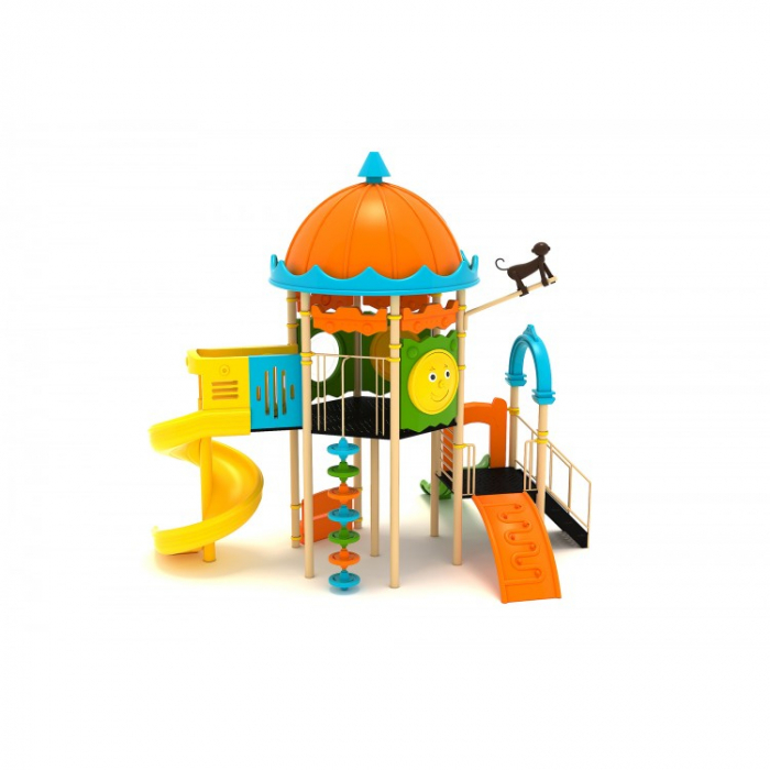 104M Clasic Echipament loc de joaca exterior parc din metal cu Scara 2 Tobogane 2 Cataratoare si Bancuta [2]