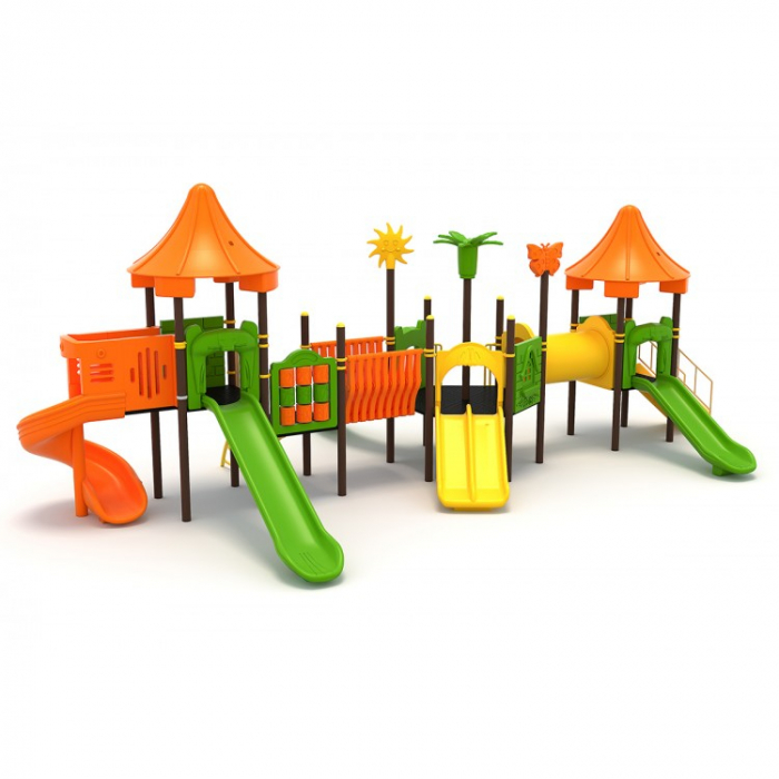 106M Clasic Ansamblu Echipamente loc de joaca exterior parc din metal cu Scara 5 Tobogane Activitati si 2 Cataratoare [2]