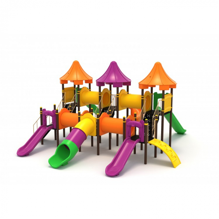 111M Clasic Ansamblu Echipamente loc de joaca exterior parc din metal cu Scara 6 Tobogane 4 Tunele si Cataratoare [2]