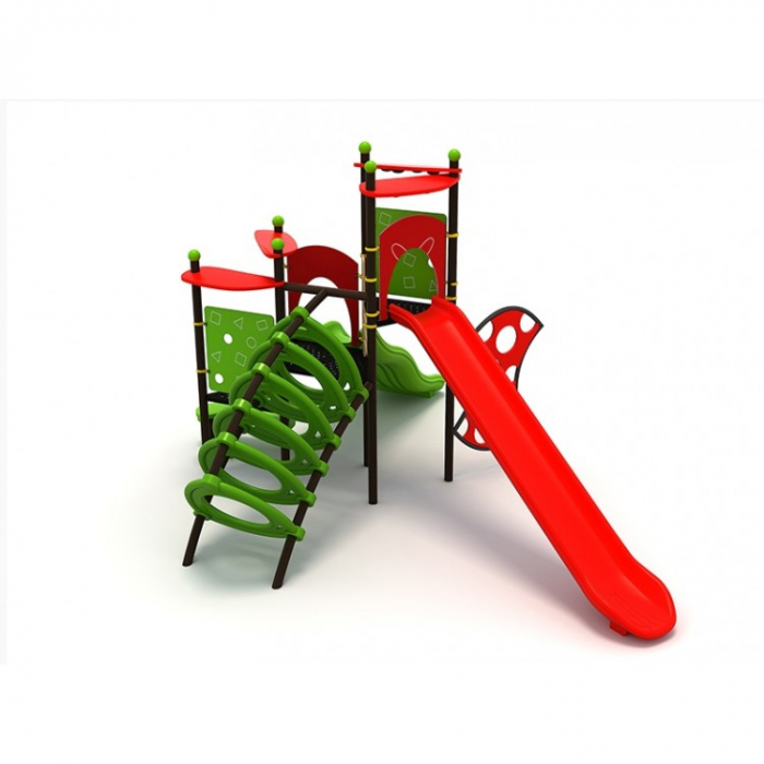 112M Clasic Echipament loc de joaca exterior parc din metal cu Scara 2 Tobogane si 2 Cataratoare [2]