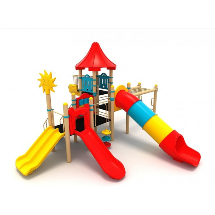 116M Clasic Echipament loc de joaca exterior parc din metal cu Scară 4 Tobogane 2 Cățărătoare și Activități [2]