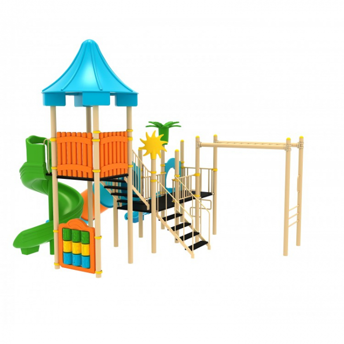 117M Clasic Echipament loc de joaca exterior parc din metal cu Scară 3 Tobogane 2 Cățărătoare și Activitatăți [2]