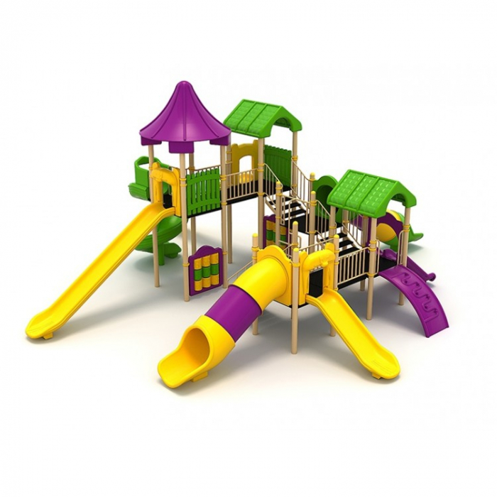 118M Clasic Ansamblu loc de joaca exterior parc din metal cu Scară 7 Tobogane 2 Cățărătoare și Activități [2]