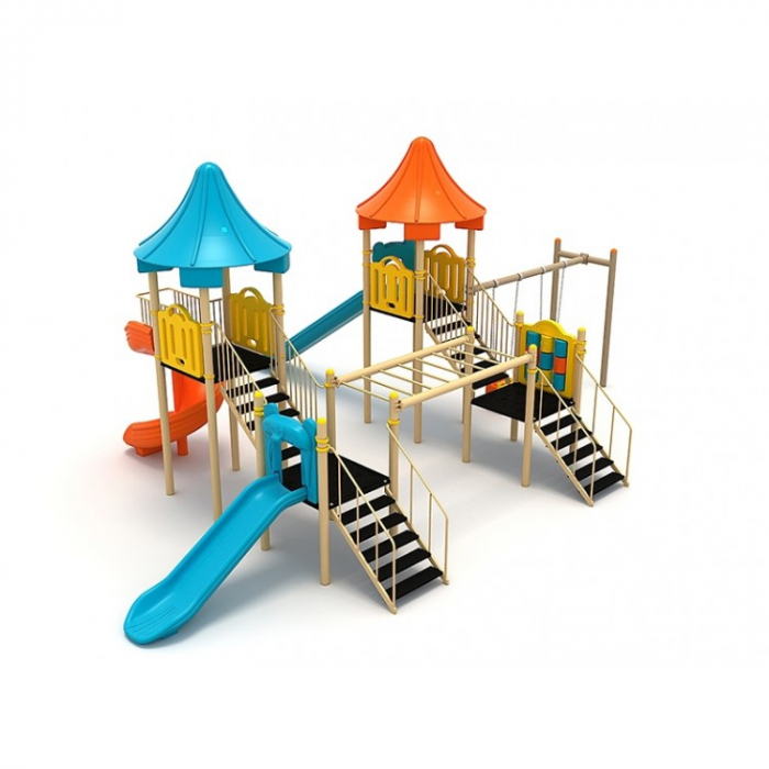 119M Clasic Ansamblu loc de joaca exterior parc din metal cu 2 Scări 3 Tobogane Cățărătoare Activități și 2 Leagăne [2]