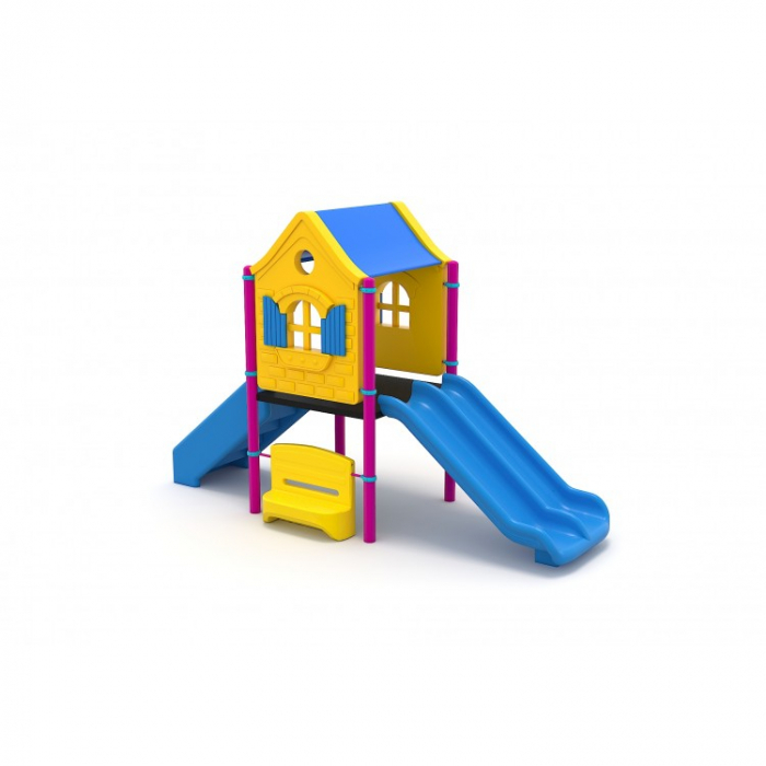 121M Casă Echipament loc de joaca exterior parc din metal cu Scara Tobogan si Bancuță [2]