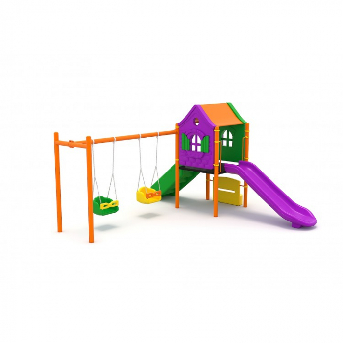 122M Casă Ansamblu Echipamente loc de joaca exterior parc din metal cu Scară Tobogan Băncuță si 2 Leagăne [2]