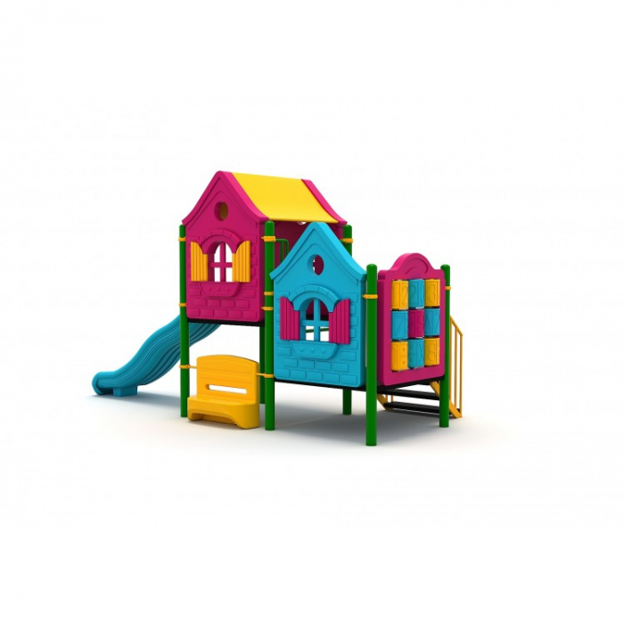 123M Casă Echipament loc de joaca exterior parc din metal cu Scară Tobogan Activitati și Băncuță [2]