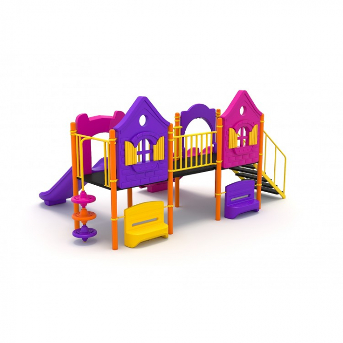 124M Casă Echipament loc de joaca exterior parc din metal cu Scară 2 Tobogane Cățărătoare si 2 Băncuțe [2]