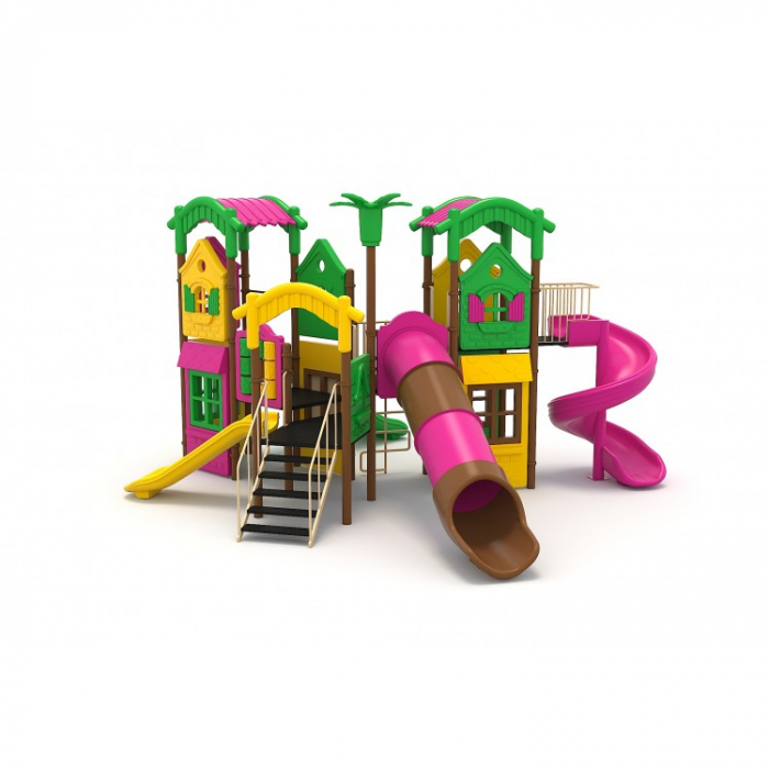129M Casă Ansamblu Echipamente loc de joaca exterior parc din metal cu Scară 4 Tobogane Activitati și Cățărătoare [2]