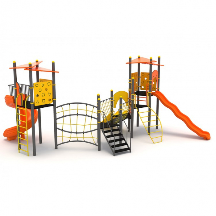 12M Clasic Echipament loc de joaca exterior parc din metal cu 2 Scari 3 Tobogane si 2 Cataratoare [2]