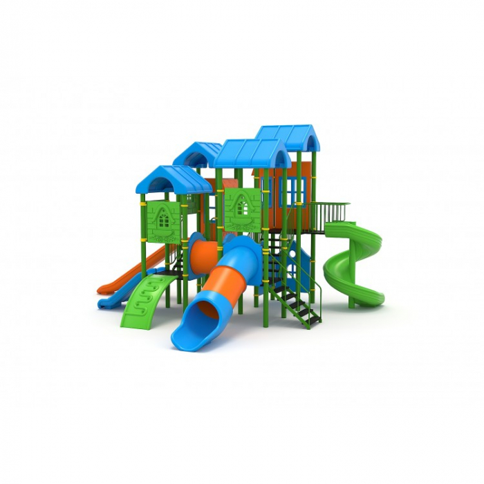 130M Casă Ansamblu Echipamente loc de joaca exterior parc din metal cu Scară 4 Tobogane Activitati și Cățărătoare [2]
