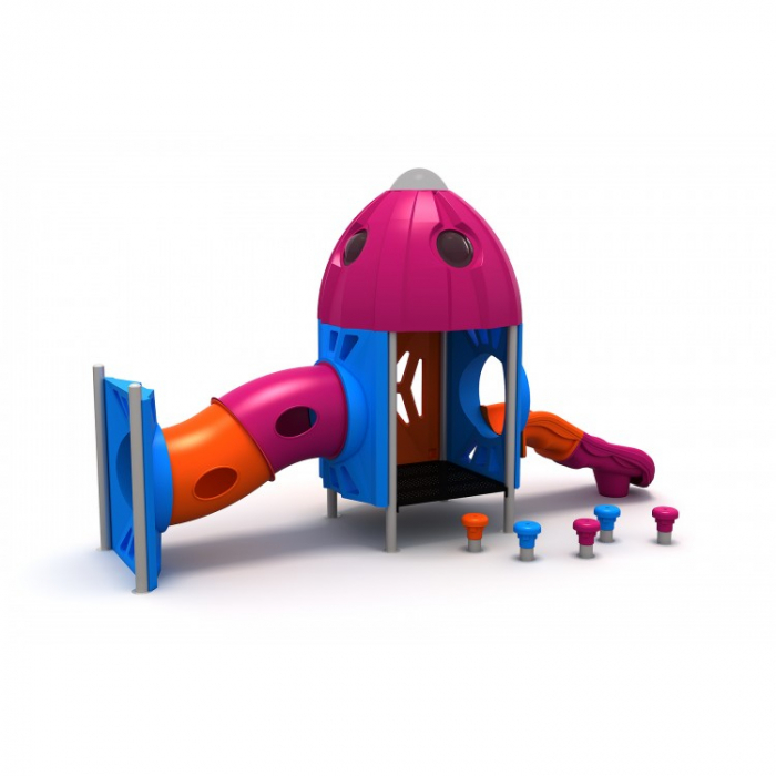 132M Cosmos Echipament loc de joaca exterior parc din metal cu 2 Tobogane și Cățărătoare [1]