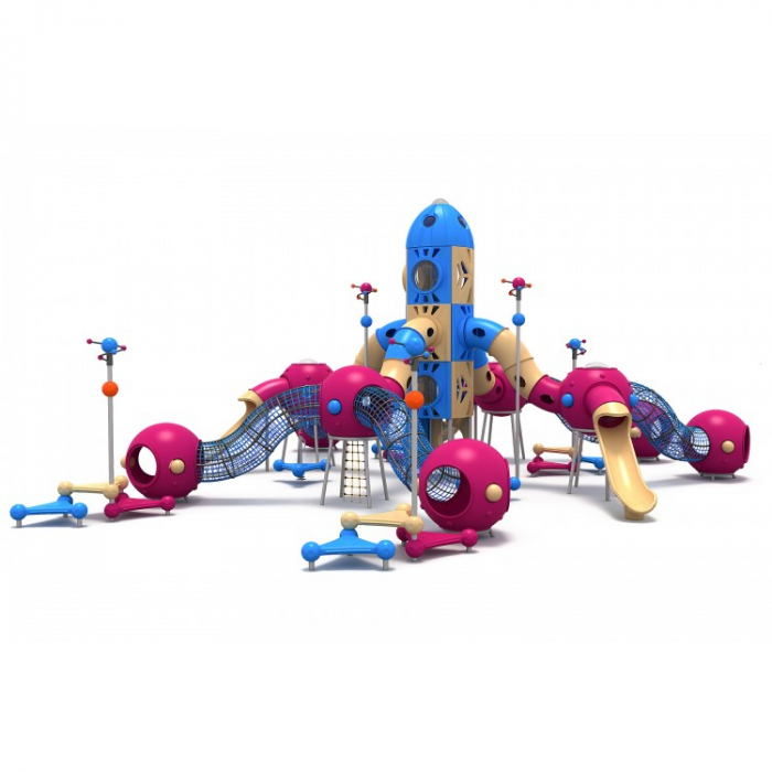141M Cosmos Ansamblu Echipamente loc de joaca exterior parc din metal cu 3 Tobogane 4 Tunele și 10 Cățărătoare [1]