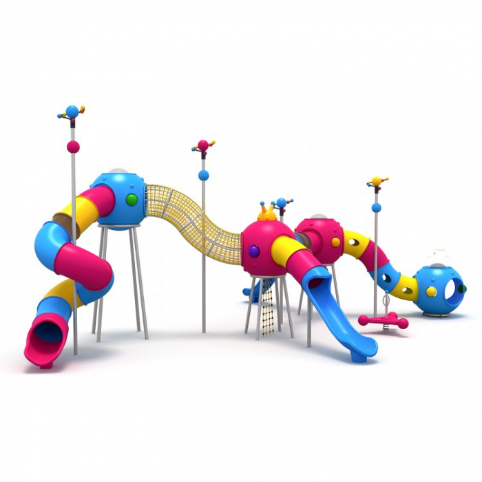 147M Cosmos Ansamblu Echipamente loc de joaca exterior parc din metal cu 3 Tobogane 2 Tunele Balansoar arc și 2 Cățărătoare [1]