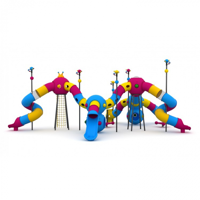 148M Cosmos Ansamblu Echipamente loc de joaca exterior parc din metal cu 5 Tobogane 3 Tunele 2 Balansoare și 2 Cățărătoare [1]
