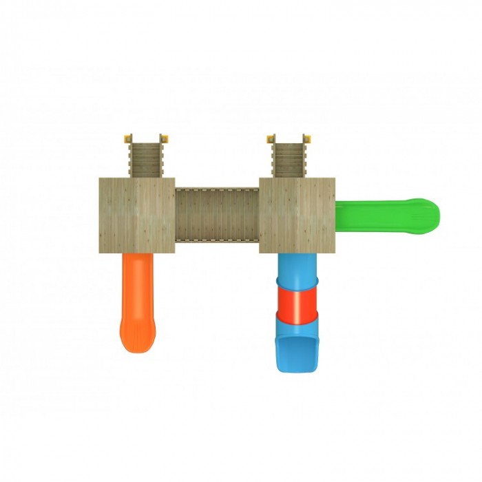 14A Clasic Echipament loc de joaca exterior parc din lemn cu 2 Scari si 3 Tobogane [3]