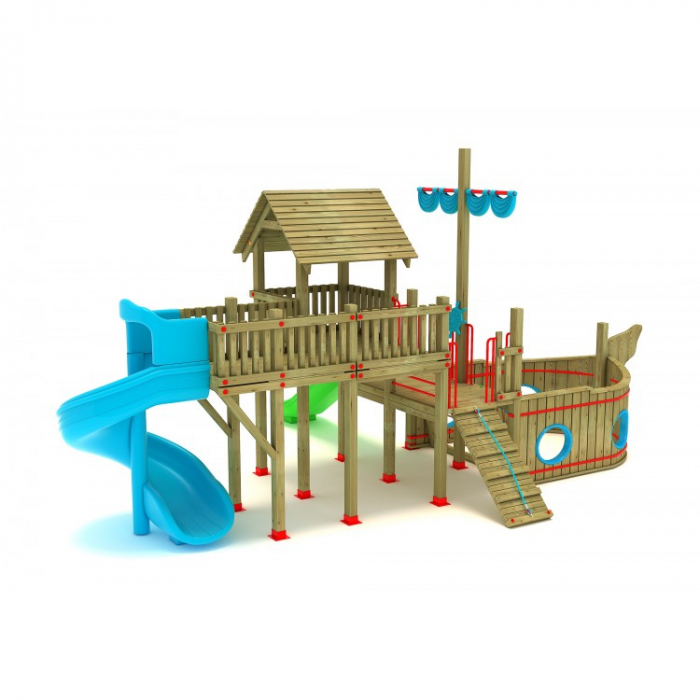 15A Vapor Echipament loc de joaca exterior parc din lemn cu 2 Tobogane si 2 Cataratoare [2]